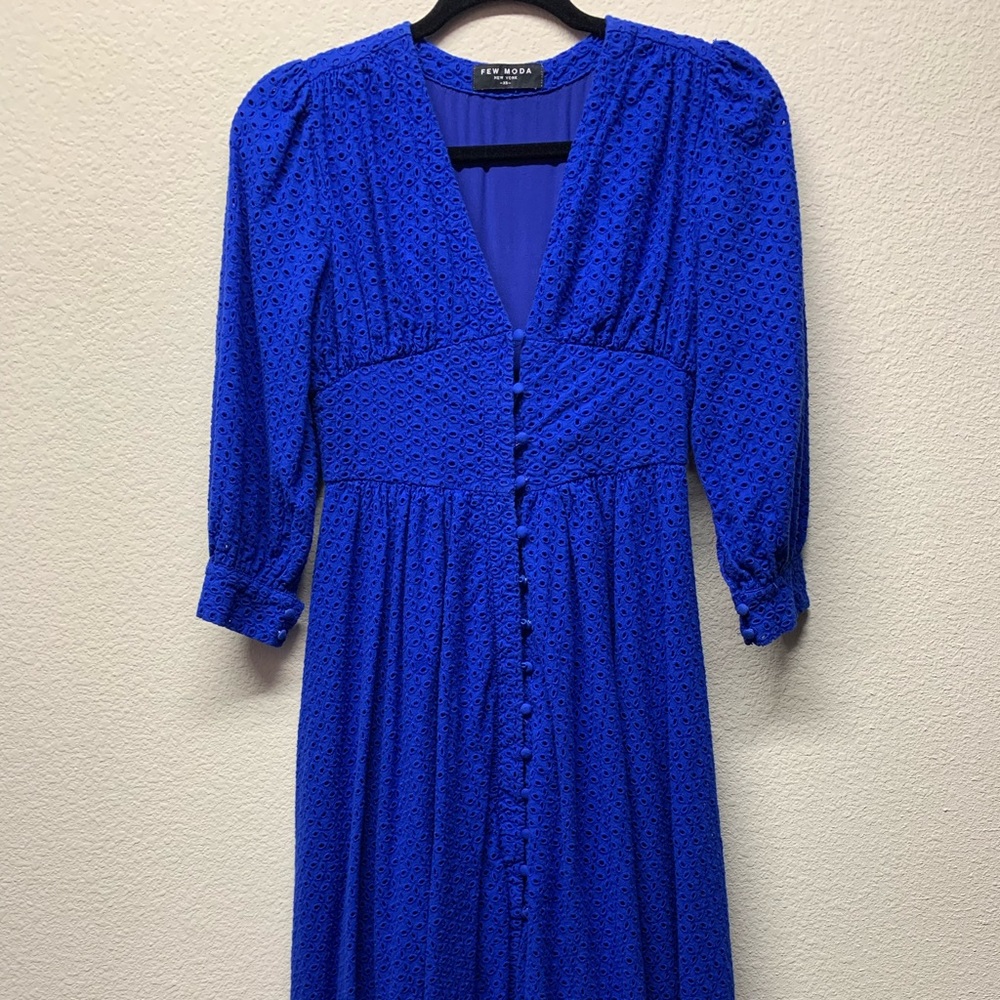 Few Moda blue eyelet midi dress xs